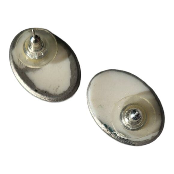 New Porcelain Oval Handcrafted Painted Pierced Earrings - Picture 3 of 4